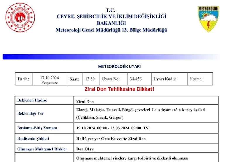 Meteorolojiden zirai don uyarısı
