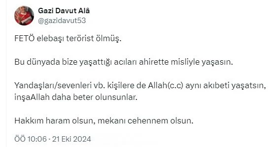 Gazi Tümgeneral Davut Alâ: “FETÖ’nün mekanı ’cehennem’ olsun”
