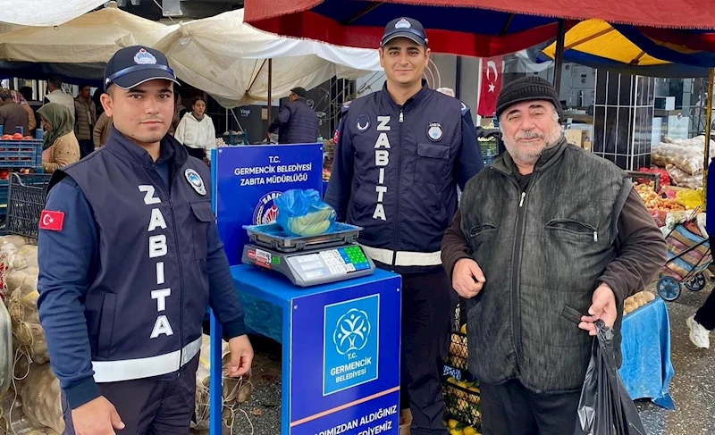 Germencik’te pazar yerlerinde başlatılan tartı uygulaması sürüyor
