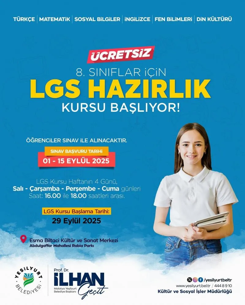Yeşilyurt Belediyesi’nden Ücretsiz LGS Kursu